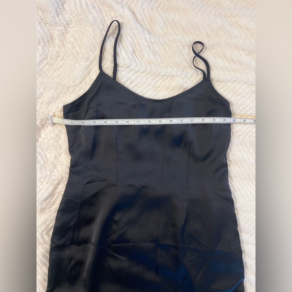 A&F Black Satin Midi Length Slip Dress with Slit size small petite - Picture 3 of 11